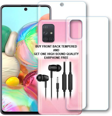 SOMTONE Front and Back Tempered Glass for Samsung Galaxy A71 FRONT BACK TEMPERED GLASS BUY AND GET EARPHONE FREE(Pack of 1)