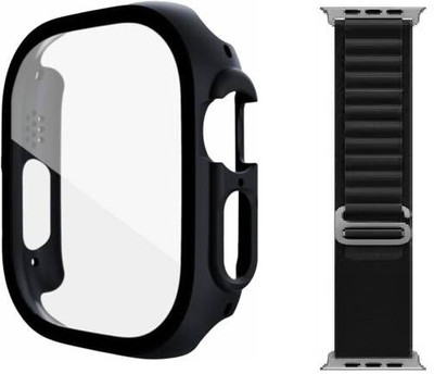 Skymac Edge To Edge Screen Guard for Apple Watch Ultra 2 / Ultra 49mm with 9H Tempered Glass Screen Protector, Full Coverage, Touch Sensitive, Ultra-Thin HD Bumper Protective Cover - (49mm Black) with Black Strap (One Pcs watch case+ One Pcs Strap)(Pack of 2) Skymac Edge To Edge Screen Guard for Apple Watch Ultra 2 / Ultra 49mm with 9H Tempered Glass Screen Protector, Full Coverage, Touch Sensitive, Ultra-Thin HD Bumper Protective Cover - (49mm Black) with Black Strap (One Pcs watch case+ One Pcs Strap)(Pack of 2)