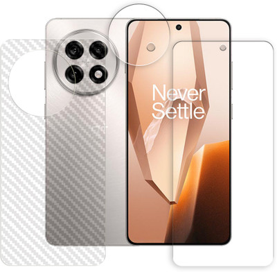 SOMTONE Front and Back Tempered Glass for OnePlus 13R 5G Tempered Glass Screen Protector | Anti-Scratch | Edge to Edge Full Coverage | 9H Hardness (1 FRONT SCREEN GUARD + 1 BACK CARBON FIBER SKIN + 1 CAMERA LENS PROTECTOR)(Pack of 1)