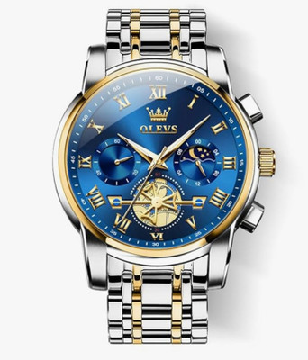 RAGHAV Nano Glass for OLEVS chronograph Men's Stainless Steel Watch (Blue Dial Silver Colored Strap) - Copy(Pack of 2)