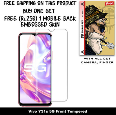 SOMTONE Tempered Glass Guard for Vivo Y31s 5G And Free 1 Mobile Back Embossed Skin With Cut FS001(Pack of 1)