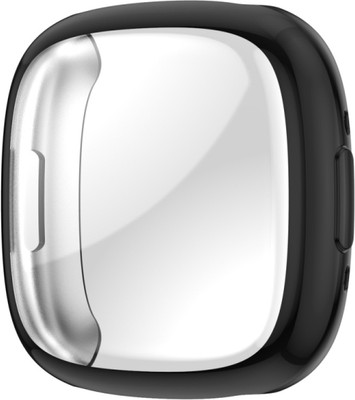 KAZUKI Screen Guard for Fitbit Versa 4 / Sense 2 Full Coverage TPU Electroplating Watch Protective Case (Black)(Pack of 1)