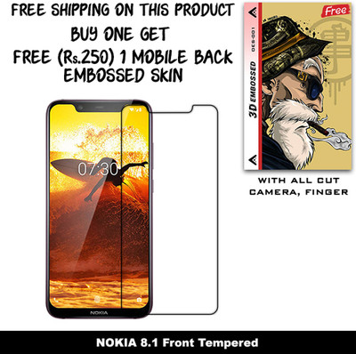 SOMTONE Tempered Glass Guard for NOKIA 8.1 And Free 1 Mobile Back Embossed Skin With Cut FS001(Pack of 1)