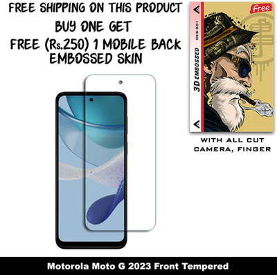 SOMTONE Tempered Glass Guard for Motorola Moto G (2023) And Free 1 Mobile Back Embossed Skin With Cut FS001(Pack of 1)