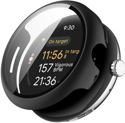 KAZUKI Screen Guard for Google Pixel 3 41mm Watch Tempered Glass Film PC Watch Case (Black)(Pack of 1)