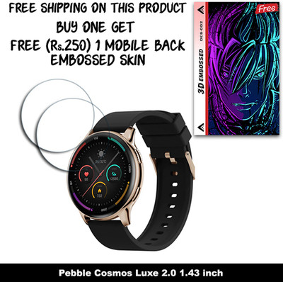 SOMTONE Screen Guard for Pebble Cosmos Luxe 2.0 1.43 inch WITH FREE 250 RUPEES 1 3D EMBOSSED SKIN FOR MOBILE BACK W2S002(Pack of 2)
