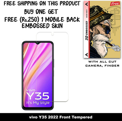 SOMTONE Tempered Glass Guard for vivo Y35 2022 And Free 1 Mobile Back Embossed Skin With Cut FS001(Pack of 1)