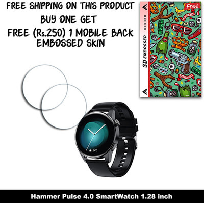 SOMTONE Screen Guard for Hammer Pulse 4.0 SmartWatch 1.28 inch WITH FREE 250 RUPEES 1 3D EMBOSSED SKIN FOR MOBILE BACK W2S018(Pack of 2)
