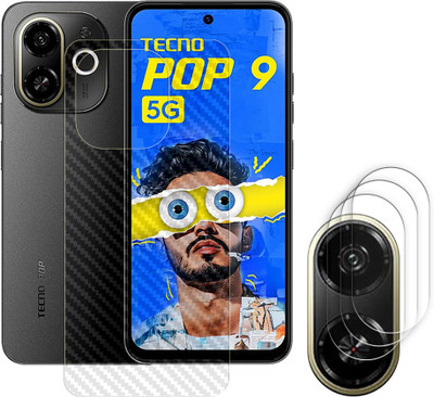 ARBAN Screen Guard for Tecno Pop 9 5G Camera Lens Glass Protector | Anti-Scratch | Edge to Edge Full Coverage | 9H Hardness (BACK CARBON FIBER SKIN + CAMERA LENS PROTECTOR)(Pack of 3)