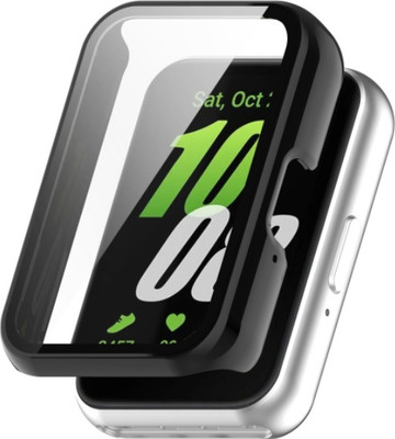 KAZUKI Screen Guard for Samsung Galaxy Fit 3 SM-R390 PC + Tempered Glass Film Integrated Watch Protective Case (Black)(Pack of 1)