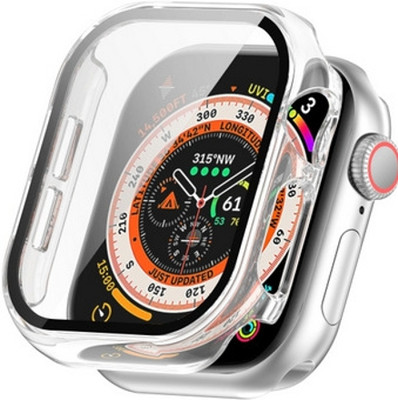 KAZUKI Screen Guard for 45mm Apple iWatch Series 9 / 8 / 7 45mm PC Frame + Tempered Glass Protector Case (Transparent)(Pack of 1)