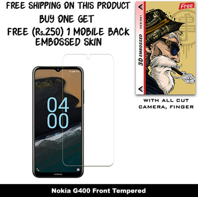 SOMTONE Tempered Glass Guard for Nokia G400 And Free 1 Mobile Back Embossed Skin With Cut FS001(Pack of 1)