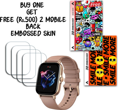 SOMTONE Screen Guard for Amazfit GTS 3 WITH FREE 500 RUPEES 2 3D EMBOSSED SKIN FOR MOBILE BACK S039(Pack of 4)
