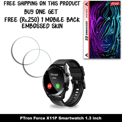SOMTONE Screen Guard for PTron Force X11P Smartwatch 1.3 inch WITH FREE 250 RUPEES 1 3D EMBOSSED SKIN FOR MOBILE BACK W2S002(Pack of 2)