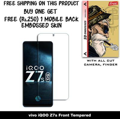 SOMTONE Tempered Glass Guard for vivo iQOO Z7s And Free 1 Mobile Back Embossed Skin With Cut FS001(Pack of 1)