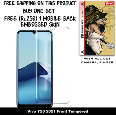 SOMTONE Tempered Glass Guard for Vivo Y20 2021 And Free 1 Mobile Back Embossed Skin With Cut FS001(Pack of 1)