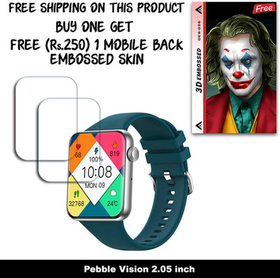SOMTONE Screen Guard for Pebble Vision 2.05 inch WITH FREE 250 RUPEES 1 3D EMBOSSED SKIN FOR MOBILE BACK W2S026(Pack of 2)