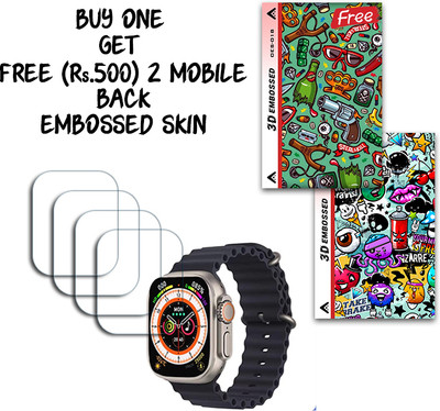 SOMTONE Screen Guard for T800 Ultra Seris 8 SmartWatch 49mm WITH FREE 500 RUPEES 2 3D EMBOSSED SKIN FOR MOBILE BACK S018(Pack of 4)