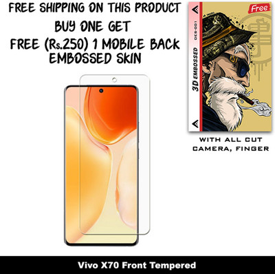 SOMTONE Tempered Glass Guard for Vivo X70 And Free 1 Mobile Back Embossed Skin With Cut FS001(Pack of 1)