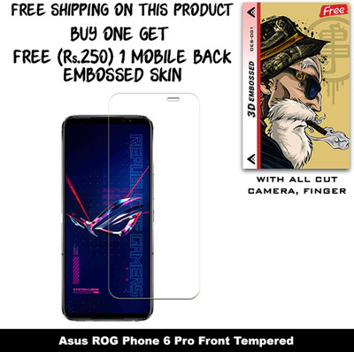 SOMTONE Tempered Glass Guard for Asus ROG Phone 6 Pro And Free 1 Mobile Back Embossed Skin With Cut FS001(Pack of 1)