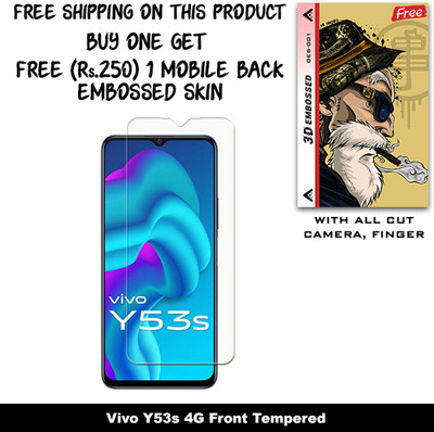 SOMTONE Tempered Glass Guard for Vivo Y53s 4G And Free 1 Mobile Back Embossed Skin With Cut FS001(Pack of 1)