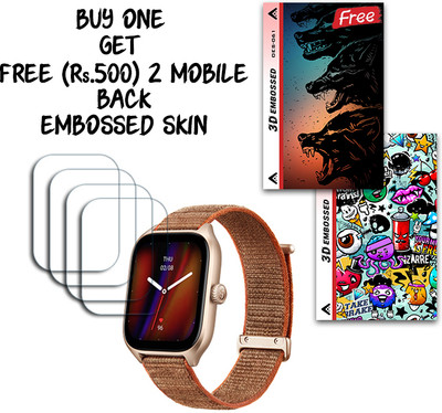 SOMTONE Screen Guard for Amazfit GTS 4 WITH FREE 500 RUPEES 2 3D EMBOSSED SKIN FOR MOBILE BACK S061(Pack of 4)