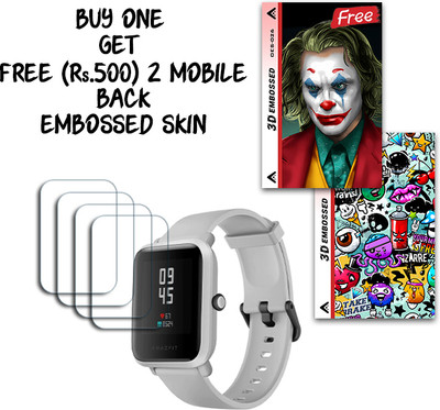 SOMTONE Screen Guard for Amazfit Bip S WITH FREE 500 RUPEES 2 3D EMBOSSED SKIN FOR MOBILE BACK S026(Pack of 4)