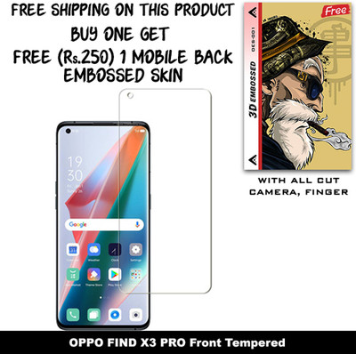 SOMTONE Tempered Glass Guard for OPPO FIND X3 PRO And Free 1 Mobile Back Embossed Skin With Cut FS001(Pack of 1)