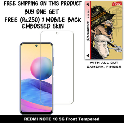 SOMTONE Tempered Glass Guard for REDMI NOTE 10 5G And Free 1 Mobile Back Embossed Skin With Cut FS001(Pack of 1)