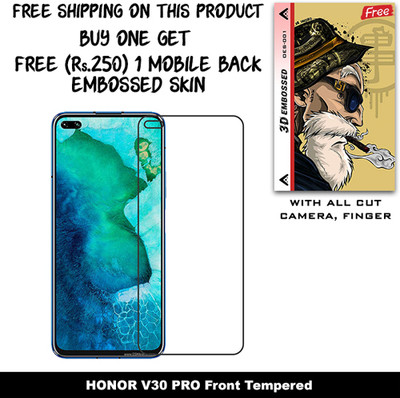 SOMTONE Tempered Glass Guard for HONOR V30 PRO And Free 1 Mobile Back Embossed Skin With Cut FS001(Pack of 1)