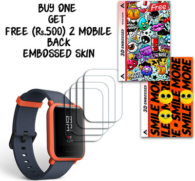 SOMTONE Screen Guard for Amazfit Bip WITH FREE 500 RUPEES 2 3D EMBOSSED SKIN FOR MOBILE BACK S039(Pack of 4)