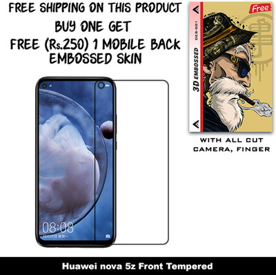 SOMTONE Tempered Glass Guard for Huawei nova 5z And Free 1 Mobile Back Embossed Skin With Cut FS001(Pack of 1)