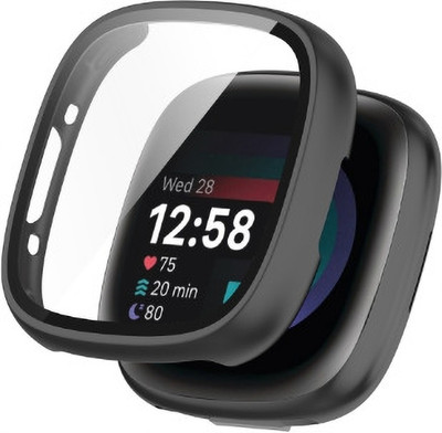 KAZUKI Screen Guard for Fitbit Versa 4 / Sense 2 PC+ Tempered Protective Case (Black)(Pack of 1)
