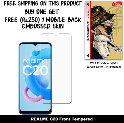 SOMTONE Tempered Glass Guard for REALME C20 And Free 1 Mobile Back Embossed Skin With Cut FS001(Pack of 1)