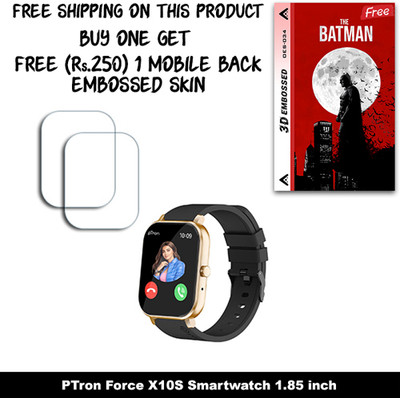 SOMTONE Screen Guard for PTron Force X10S Smartwatch 1.85 inch WITH FREE 250 RUPEES 1 3D EMBOSSED SKIN FOR MOBILE BACK W2S034(Pack of 2)