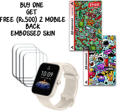 SOMTONE Screen Guard for Amazfit Bip 3 Pro 1.69 inch WITH FREE 500 RUPEES 2 3D EMBOSSED SKIN FOR MOBILE BACK S018(Pack of 4)