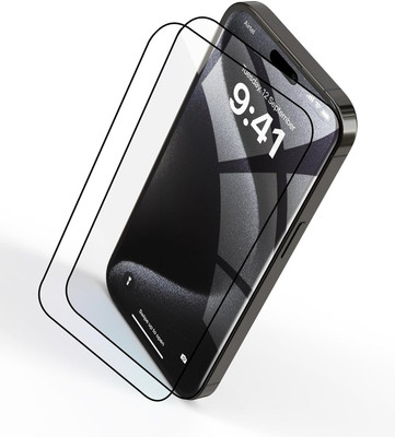 Vaku Luxos Screen Guard for 3D Tempered Glass Screen Protector Guard for iPhone 15 Pro Max HD Crystal Clear Anti Scratch with Edge to Edge Protection Easy Installation(Pack of 2)