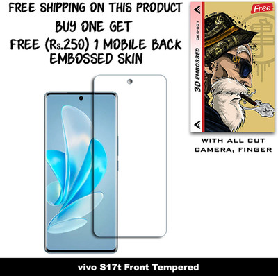 SOMTONE Tempered Glass Guard for vivo S17t And Free 1 Mobile Back Embossed Skin With Cut FS001(Pack of 1)