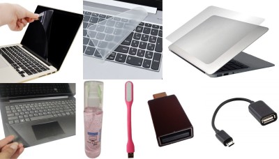 ANJO 8 in 1 Combo 15.6 inch Laptop Screen Guard, Keyguard, Skin, Cleaner, LED & OTG Combo Set(Transparent)
