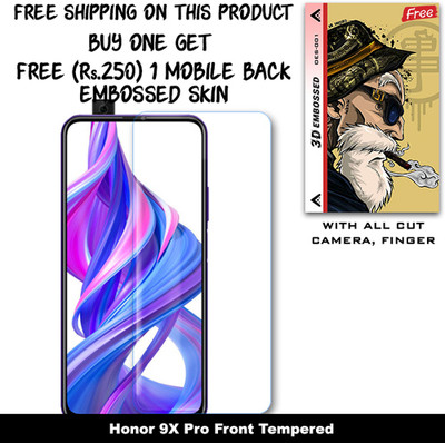 SOMTONE Tempered Glass Guard for Honor 9X Pro And Free 1 Mobile Back Embossed Skin With Cut FS001(Pack of 1)