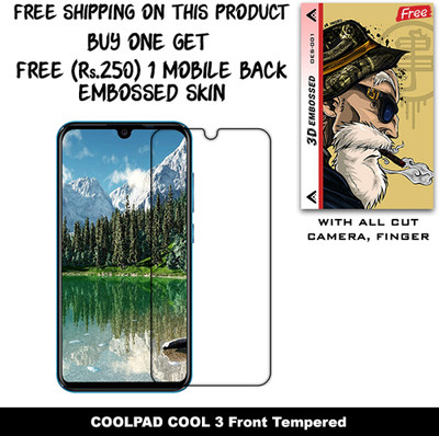 SOMTONE Tempered Glass Guard for COOLPAD COOL 3 And Free 1 Mobile Back Embossed Skin With Cut FS001(Pack of 1)