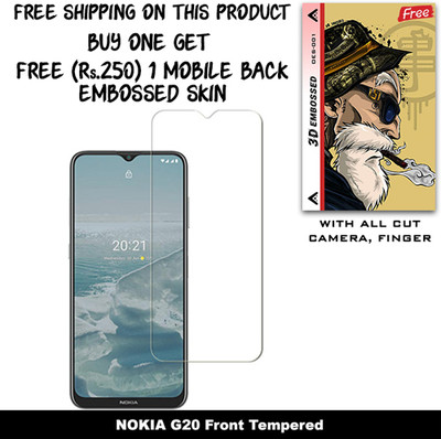 SOMTONE Tempered Glass Guard for NOKIA G20 And Free 1 Mobile Back Embossed Skin With Cut FS001(Pack of 1)