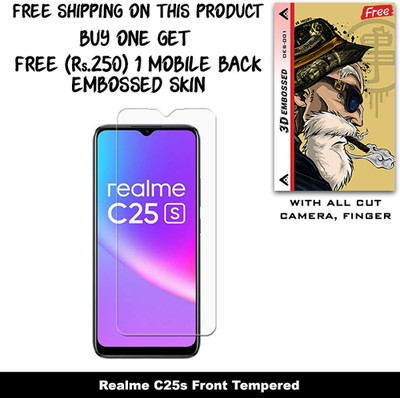 ARBAN Screen Guard for Realme C25s And Free 1 Mobile Back Embossed Skin With Cut FS001(Pack of 1)