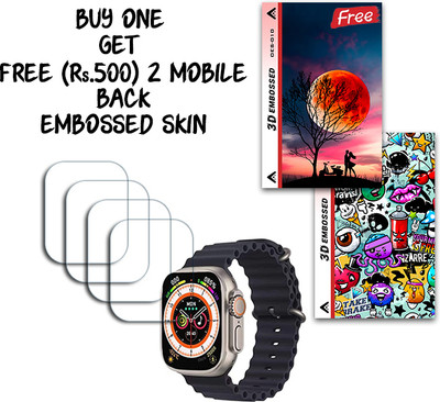 ARBAN Screen Guard for T900 Ultra Series 8 2.09 inch WITH FREE 500 RUPEES 2 3D EMBOSSED SKIN FOR MOBILE BACK S010(Pack of 4)