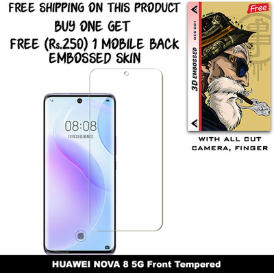 SOMTONE Tempered Glass Guard for HUAWEI NOVA 8 5G And Free 1 Mobile Back Embossed Skin With Cut FS001(Pack of 1)