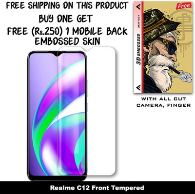 ARBAN Screen Guard for Realme C12 And Free 1 Mobile Back Embossed Skin With Cut FS001(Pack of 1)