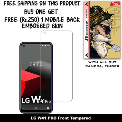SOMTONE Tempered Glass Guard for LG W41 PRO And Free 1 Mobile Back Embossed Skin With Cut FS001(Pack of 1)