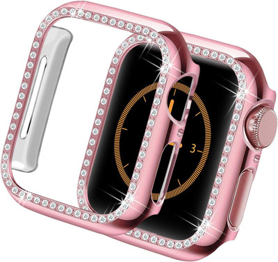 KAZUKI Screen Guard for 46mm Apple Watch Series 10 46mm Single-Row Diamond Plated PC Hollow Watch Case [Pink](Pack of 1)