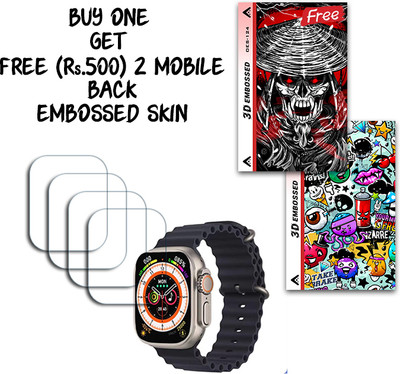 ARBAN Screen Guard for T800 Ultra Seris 8 SmartWatch 49mm WITH FREE 500 RUPEES 2 3D EMBOSSED SKIN FOR MOBILE BACK S124(Pack of 4)