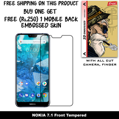 SOMTONE Tempered Glass Guard for NOKIA 7.1 And Free 1 Mobile Back Embossed Skin With Cut FS001(Pack of 1)